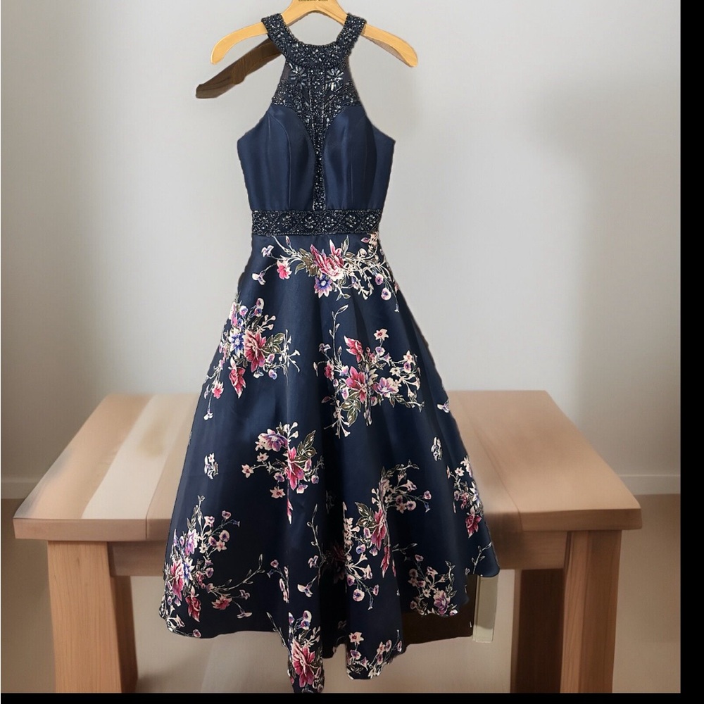 Let’s Elegant Navy Floral Women Dress Size Small
